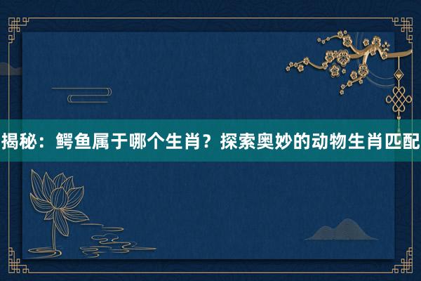 揭秘：鳄鱼属于哪个生肖？探索奥妙的动物生肖匹配